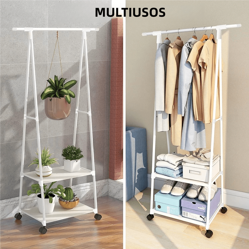 Perchero Metálico Multifuncional con Ruedas - Organizador Móvil Multinivel para Ropa y Almacenamiento